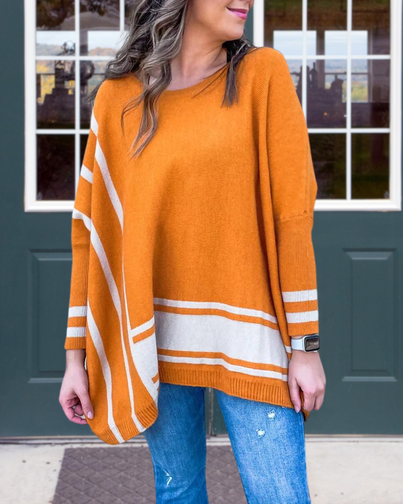 Oversized Striped Ribbed Pullover