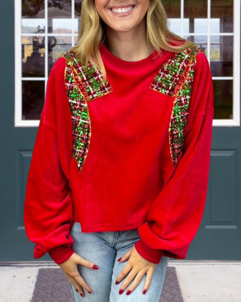 Bow Sequined Crewneck Sweatshirt