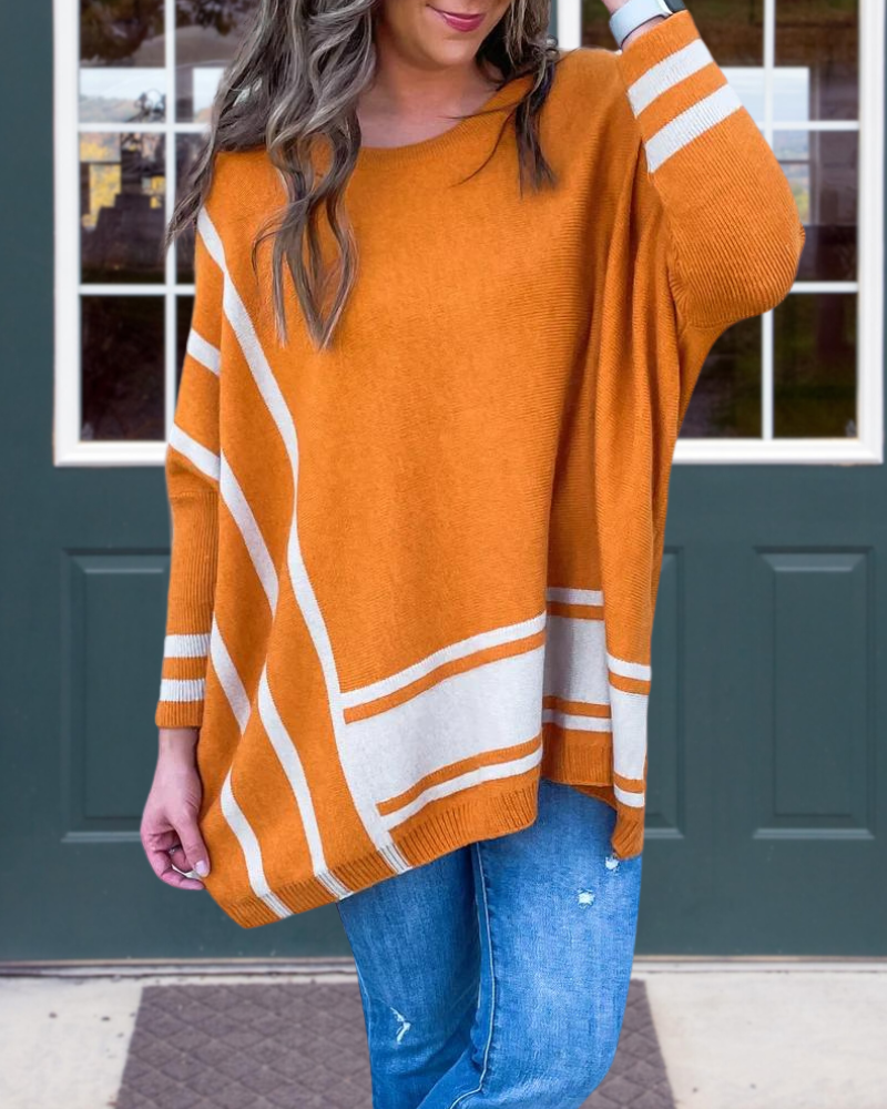 Oversized Striped Ribbed Pullover