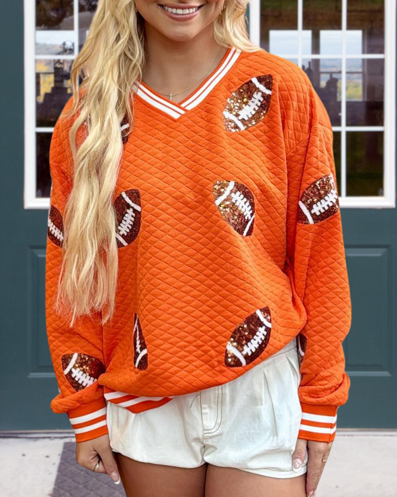 Quilted Football Sequined Sweatshirt