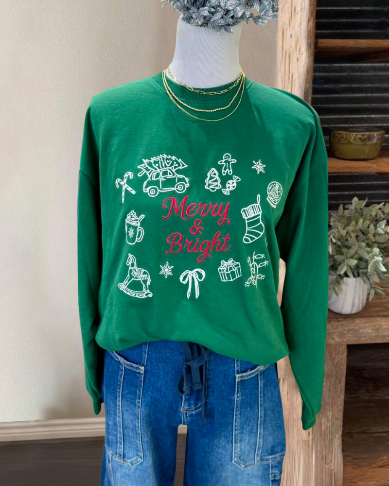 Merry & Bright Embroidered Pullover
