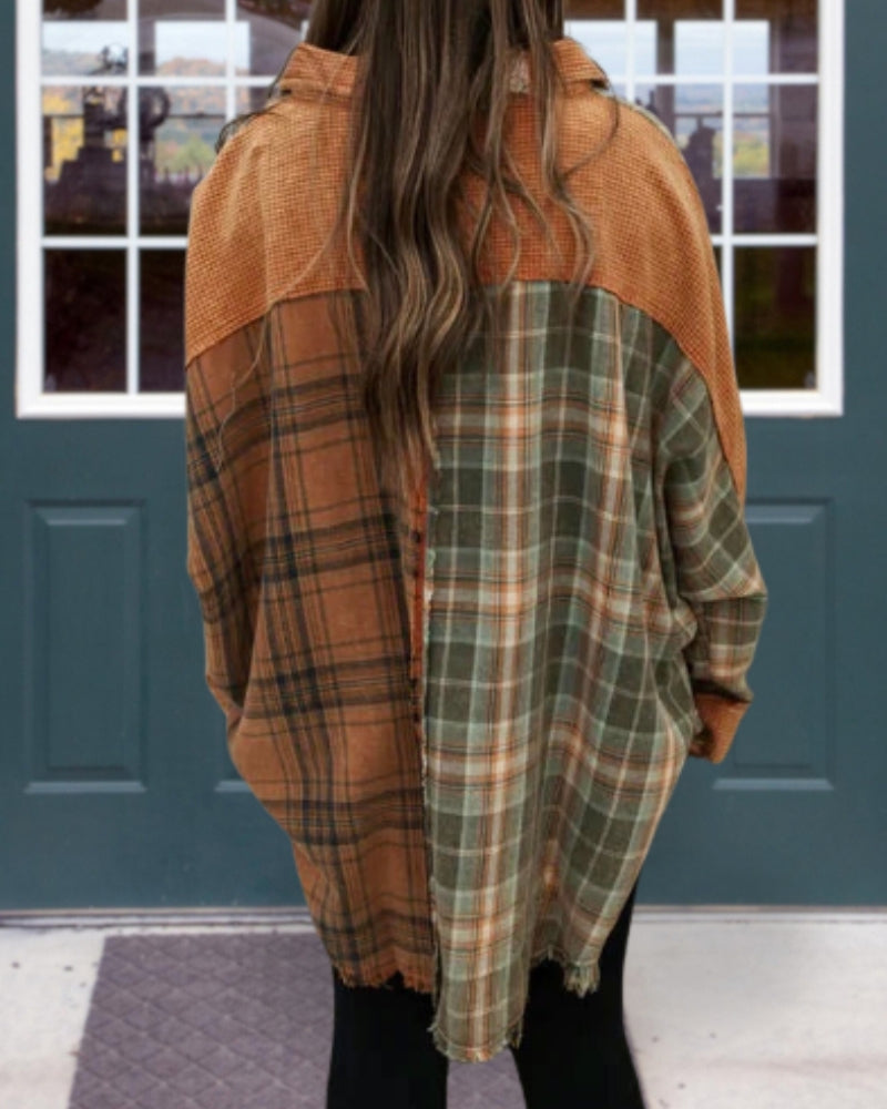 Waffle Mixed Duo Plaid Top