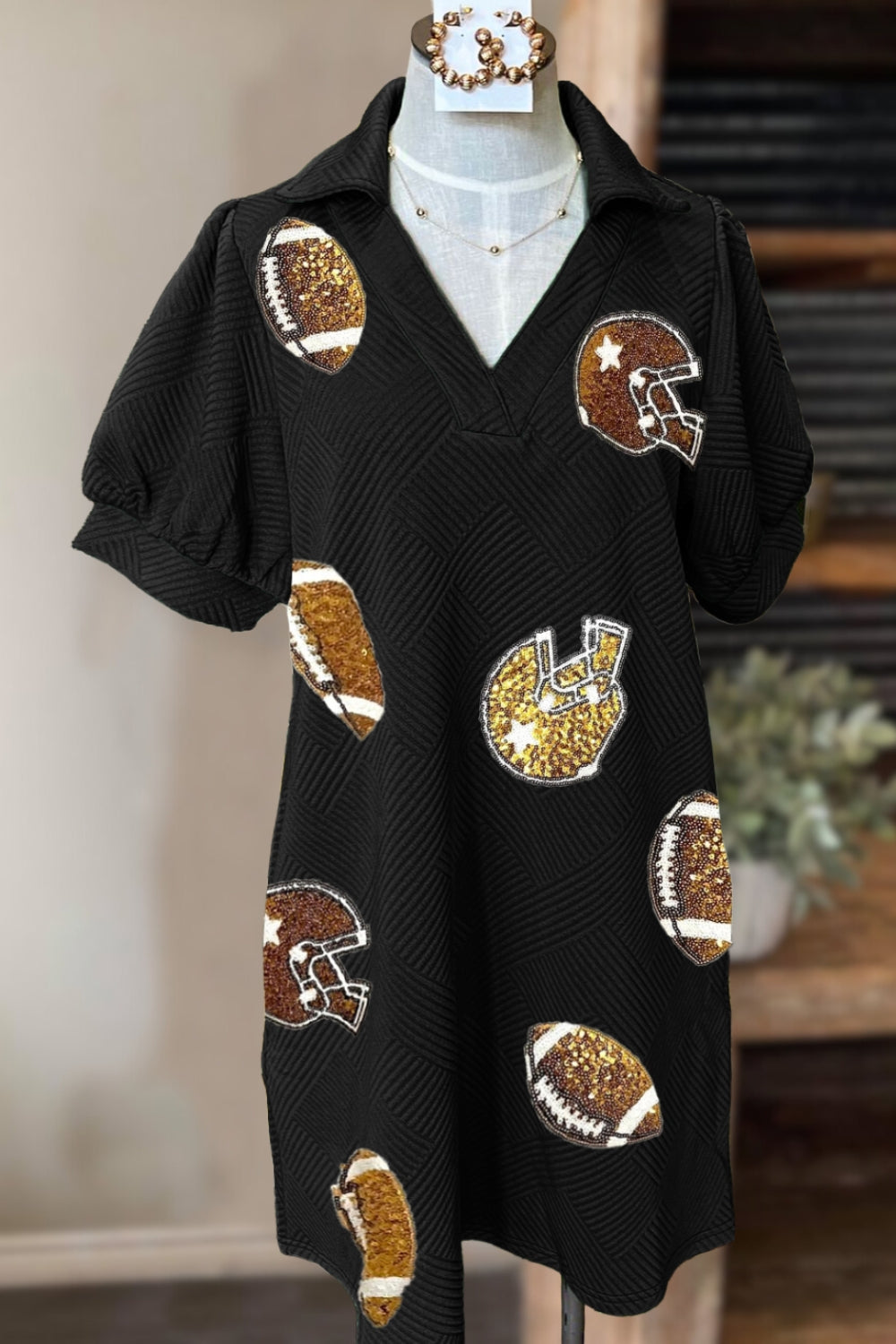 Football Game Sequin Textured Dress