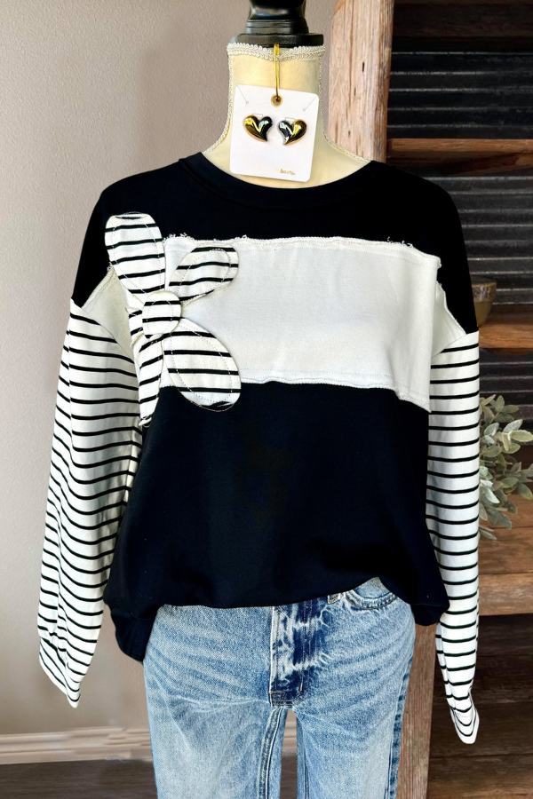 Striped Colorblock Floral Patch Top