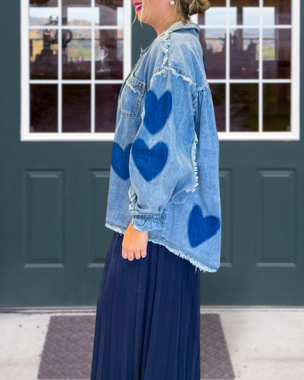 Playful Heart Pattern Denim Jacket