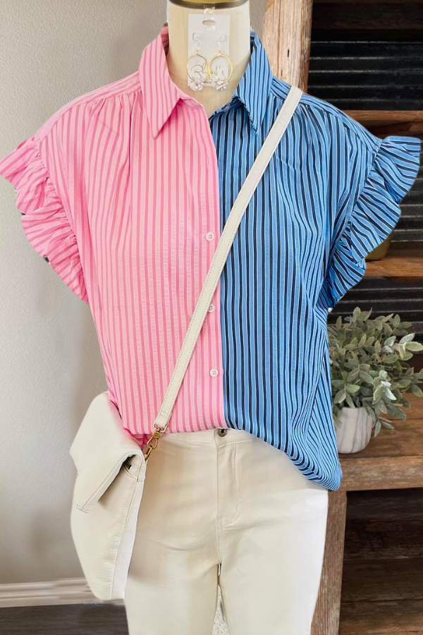 Pink+Blue Stripe Top