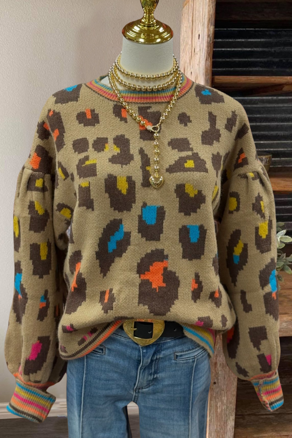 Colorful Leopard Knitted Sweater