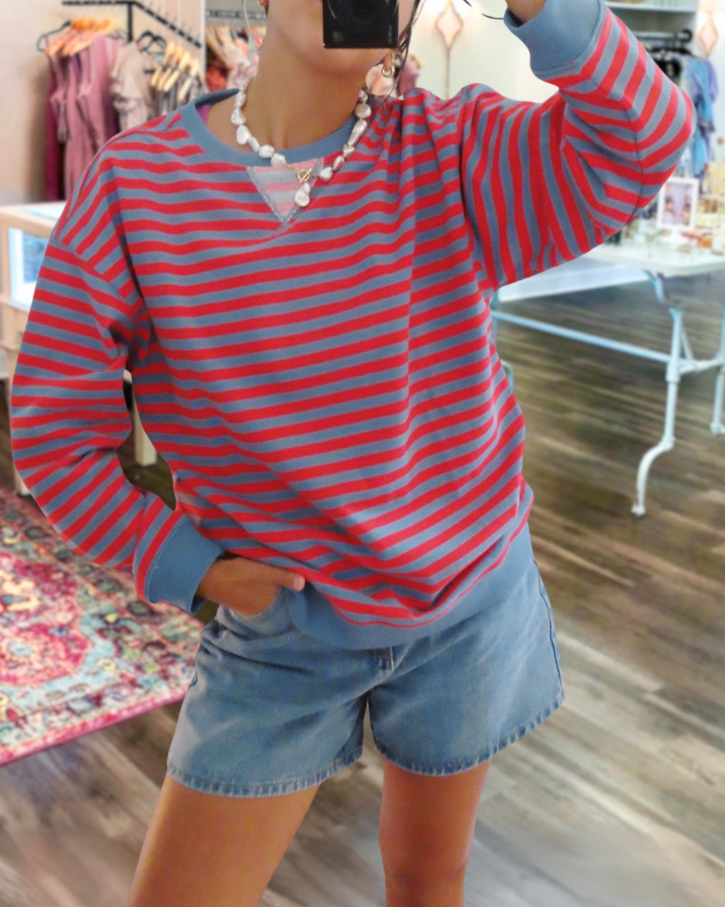 Reverse Color Striped Pullover