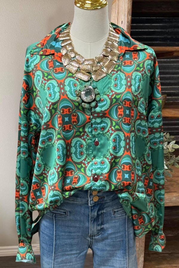 Loose Mosaic Satin Blouse