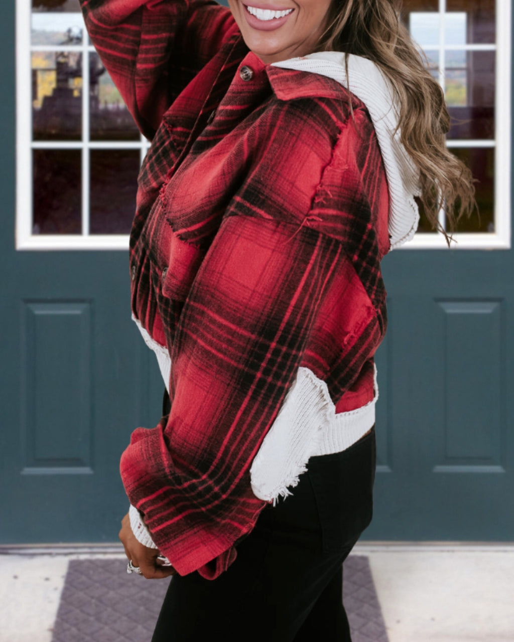 Hooded Plaid Crop Jacket