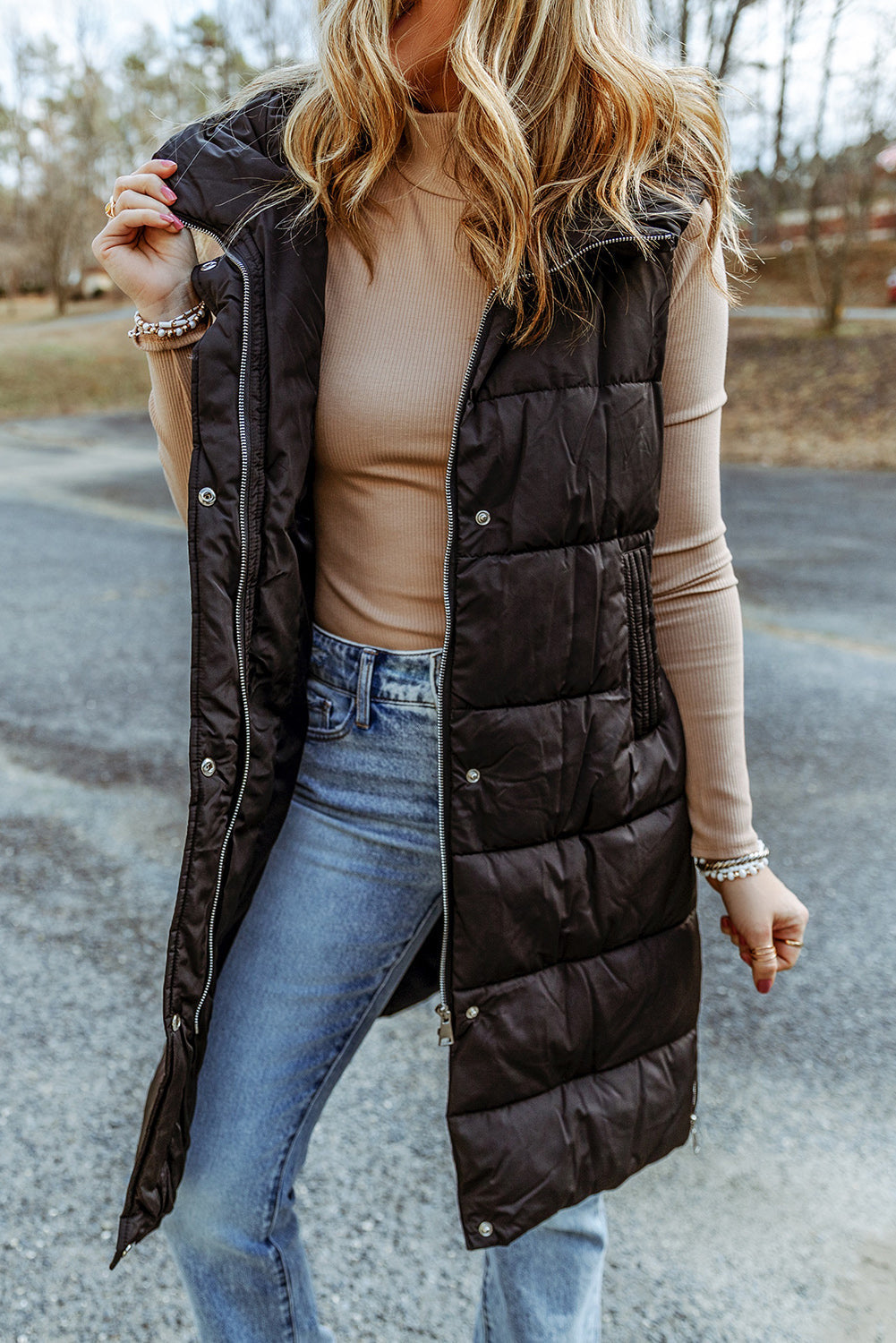 Hooded Puffer Long Vest