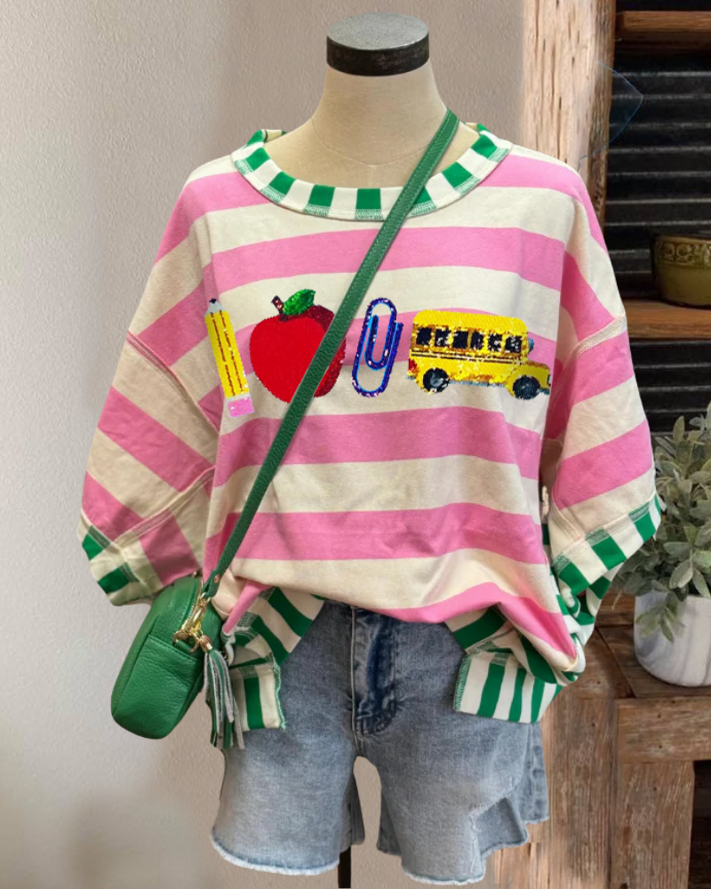 School Sequin Contrast Stripe Top