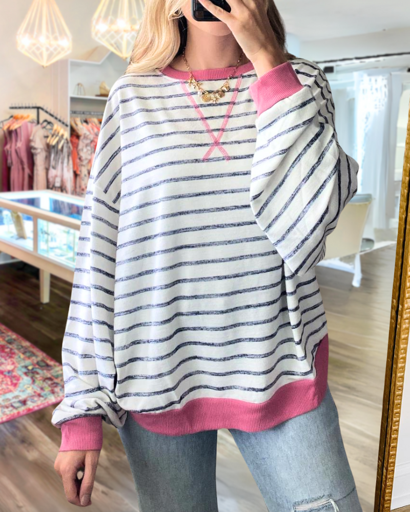 Striped Crew Neck Long Sleeve Sweatshirt