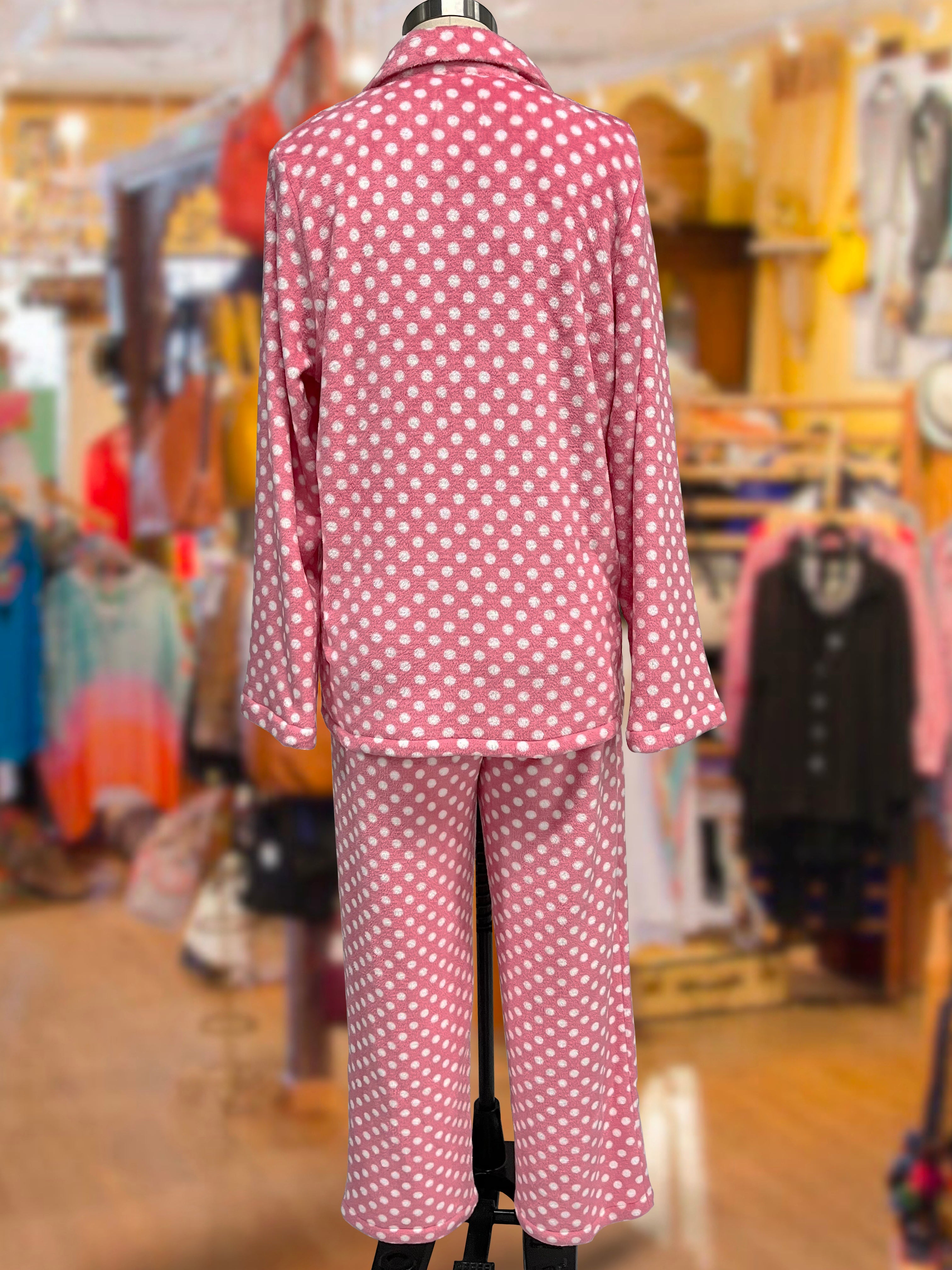 Plush Loungewear Pajama Set Dots Pattern