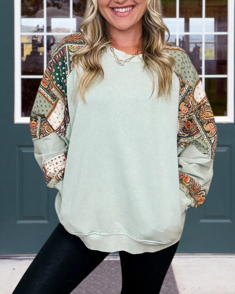 Mixed Print Sleeve Pullover