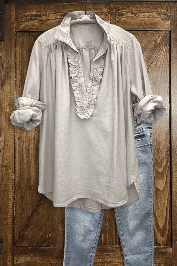 Ruffled V-Neckline Blouse-white