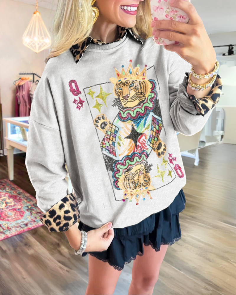 Sequin Tiger Poker Top