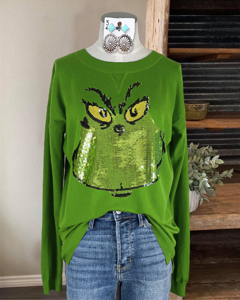 Casual Grinch Sequin Sweatshirt