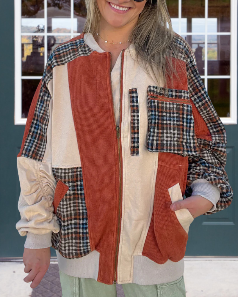 Check Patchwork Bomber Jacket