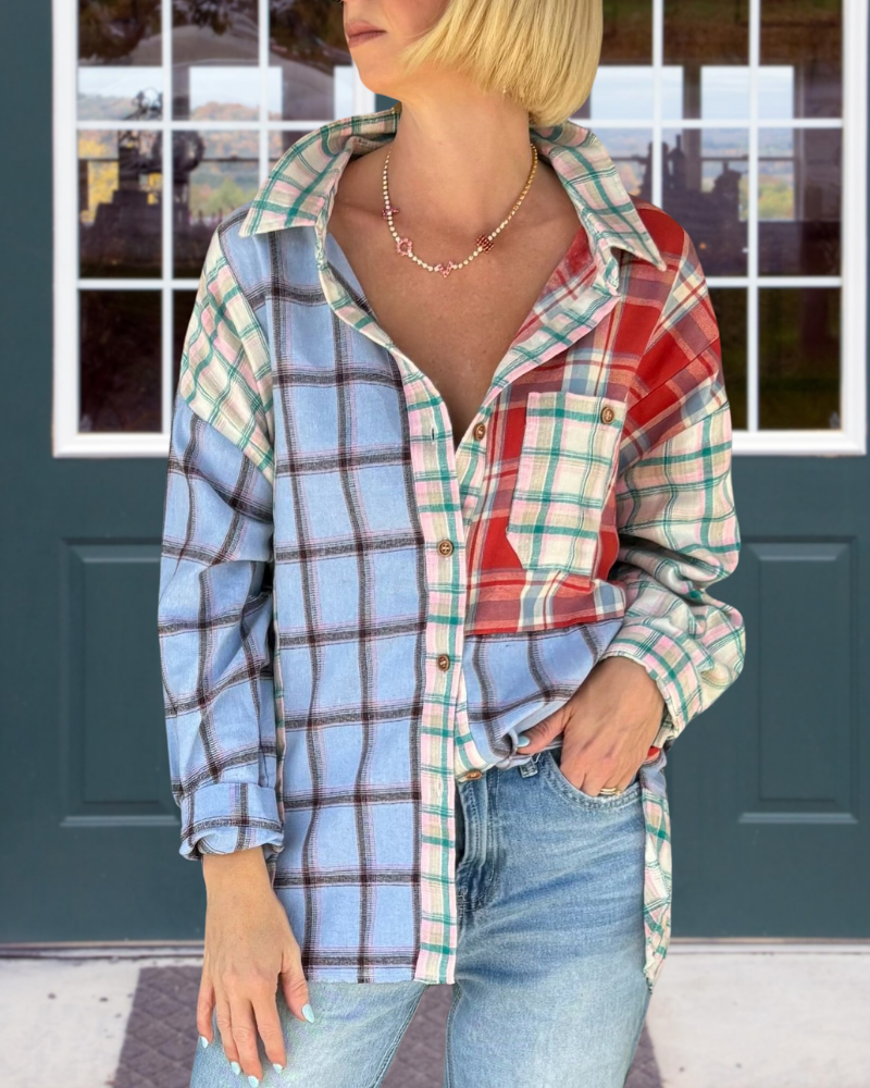 Oversized Mixed Color Plaid Shirt