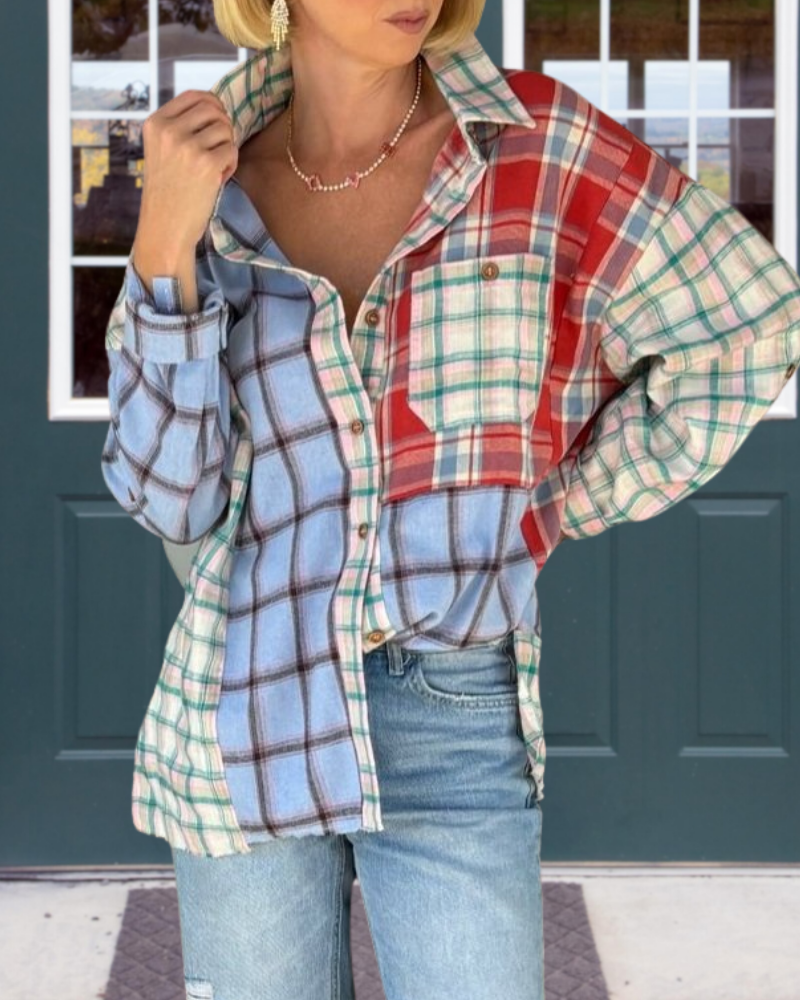 Oversized Mixed Color Plaid Shirt