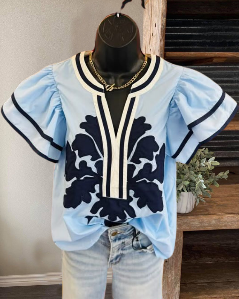 Trendy Ruffle Floral V-Neck Top