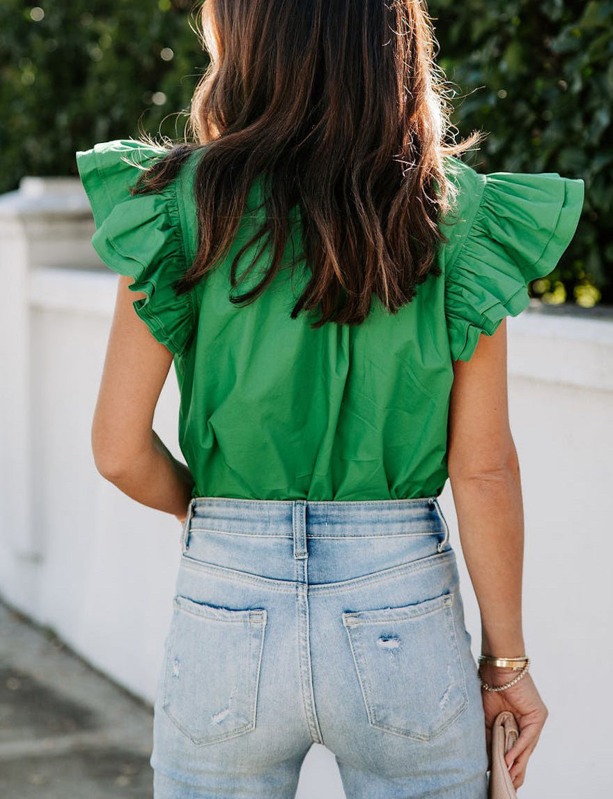 Cotton Ruffle Top-Green