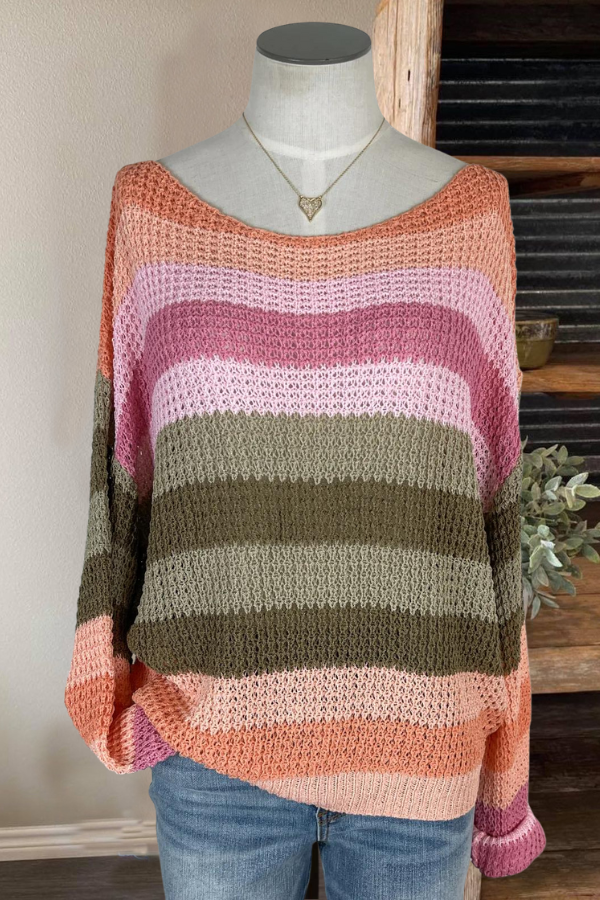 Striped Boat Neck Knitted Sweater