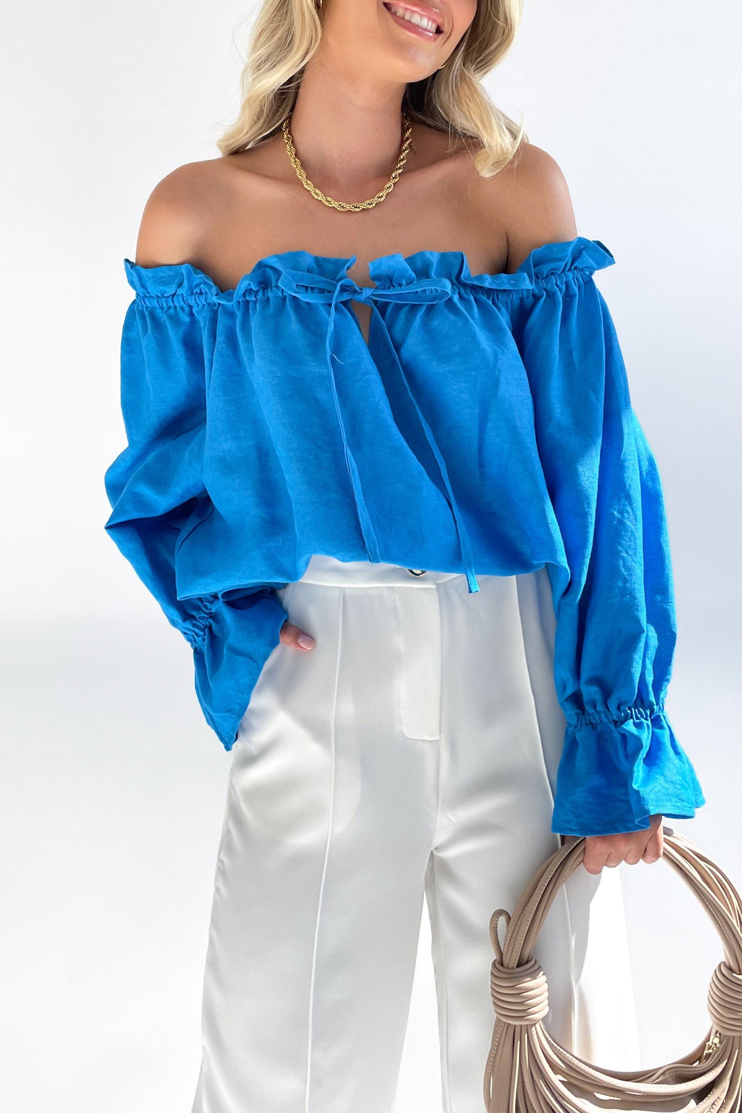 One Shoulder Cotton Bell Sleeve Top