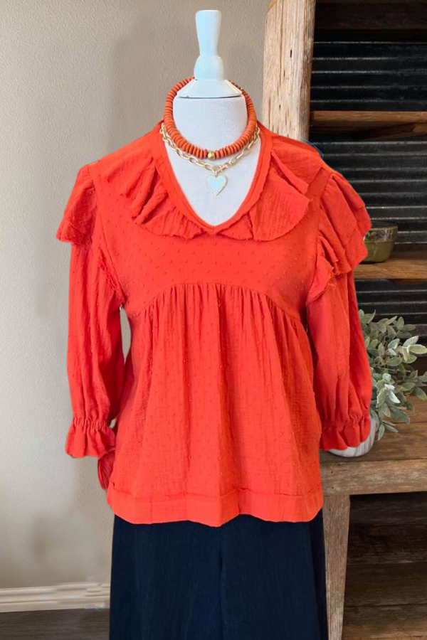 Raw Edge Ruffle Sleeve Top