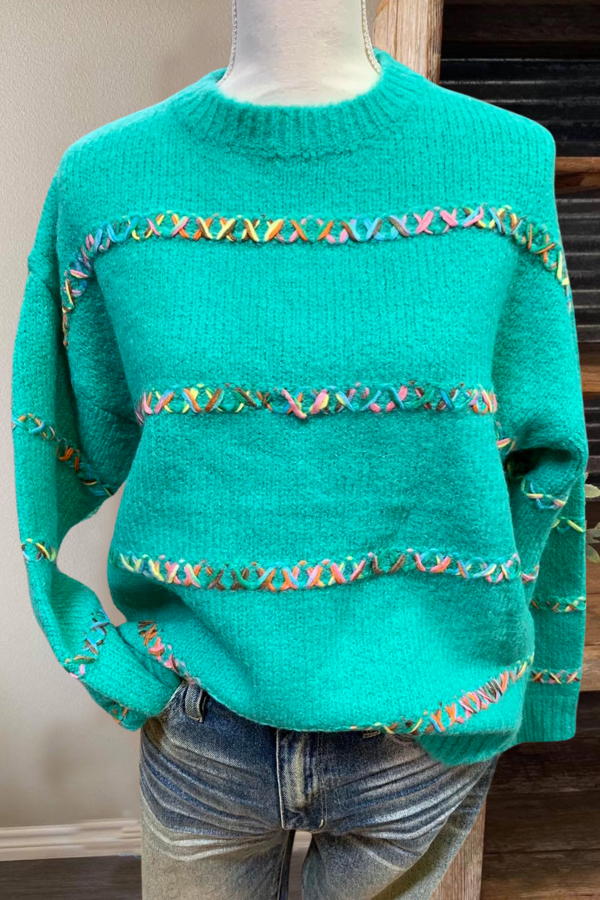 Stitched Embroidered Knitted Sweater