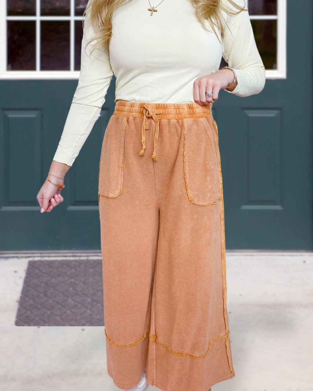Mineral Washed Terry Wide Leg Pant