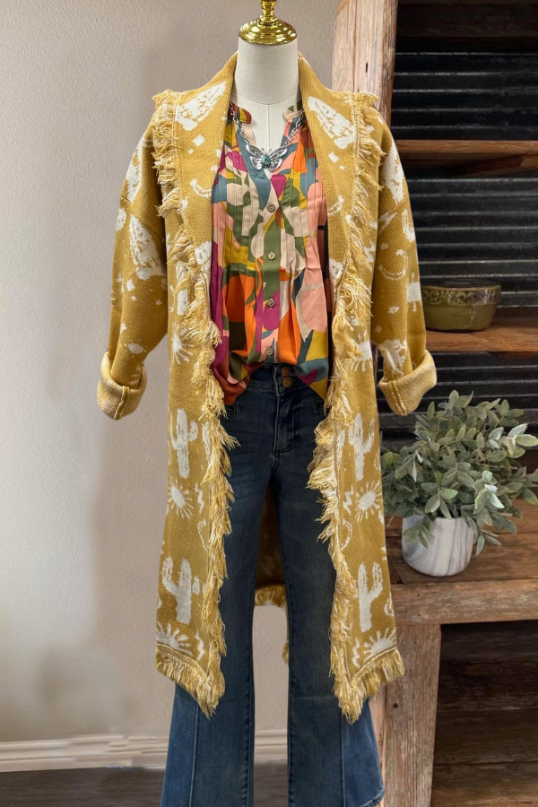 Cactus Print Border Coat