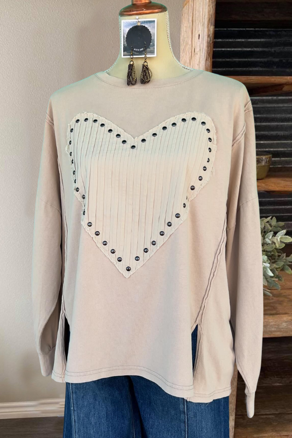 Heart Patch Rhinestone Pullover