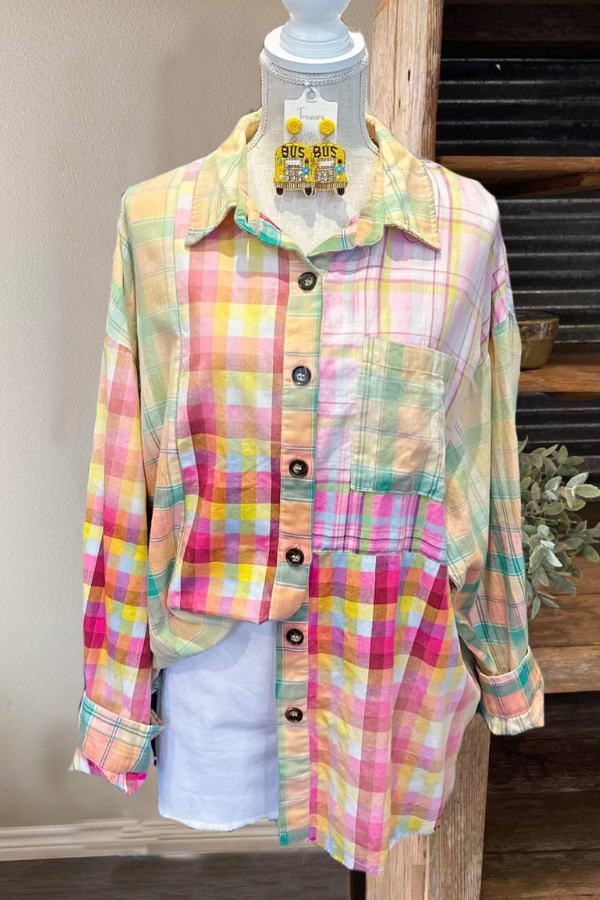 Patchwork Colorful Plaid Shirt