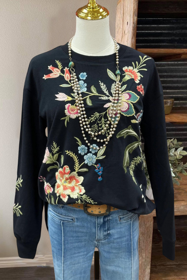 Floral Embroidered Crewneck Sweatshirt