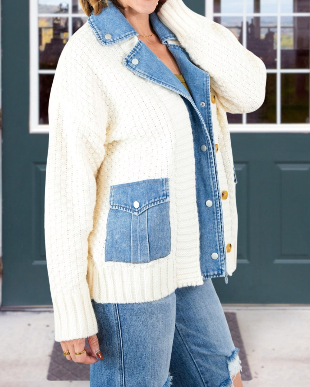 Denim+Knit Shacket Cardigan