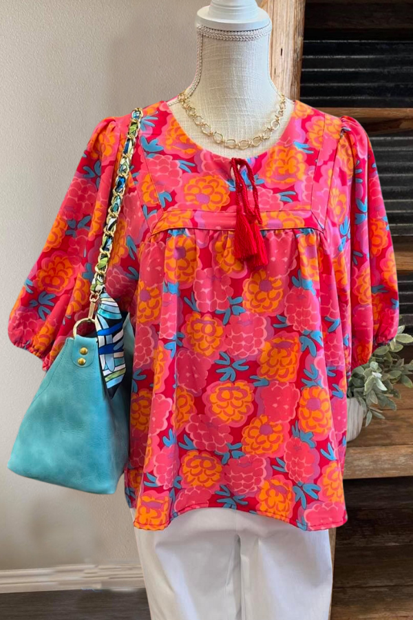 Vibrant Floral Puff Sleeve Top