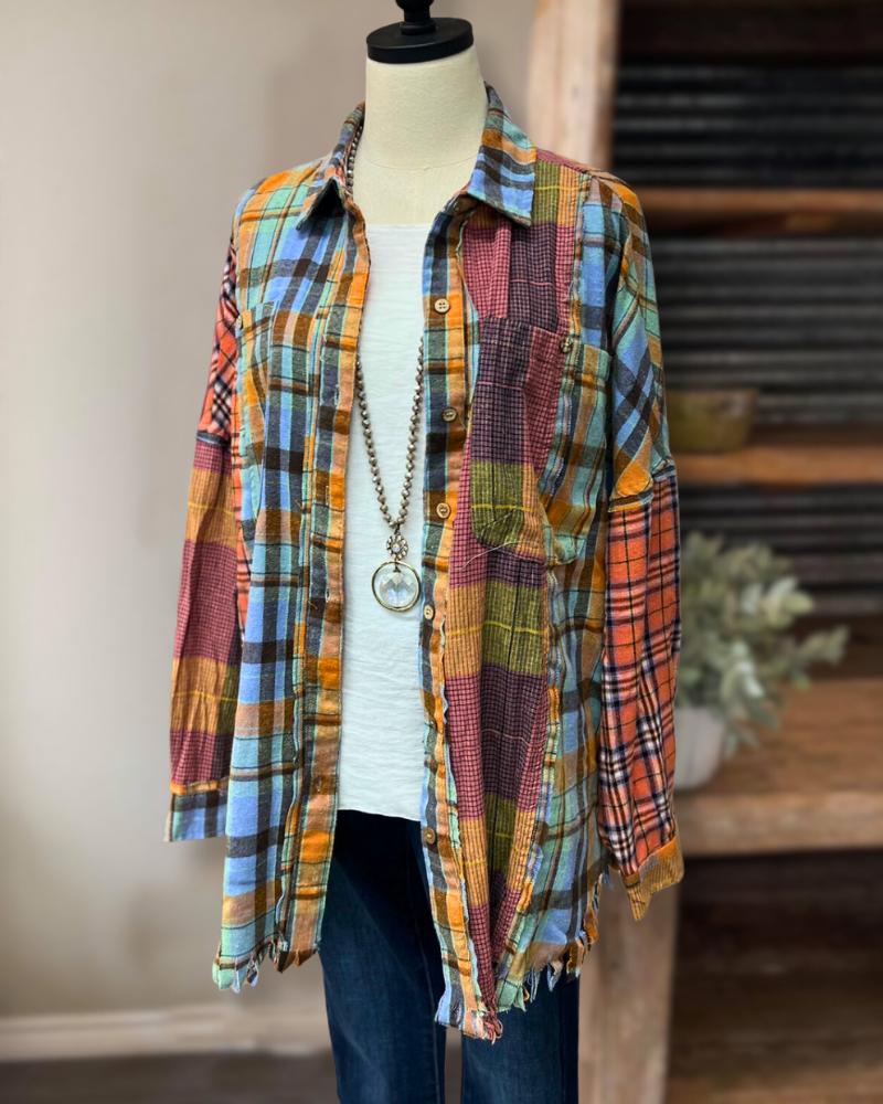 Colorful Patchwork Unique Plaid Shirt