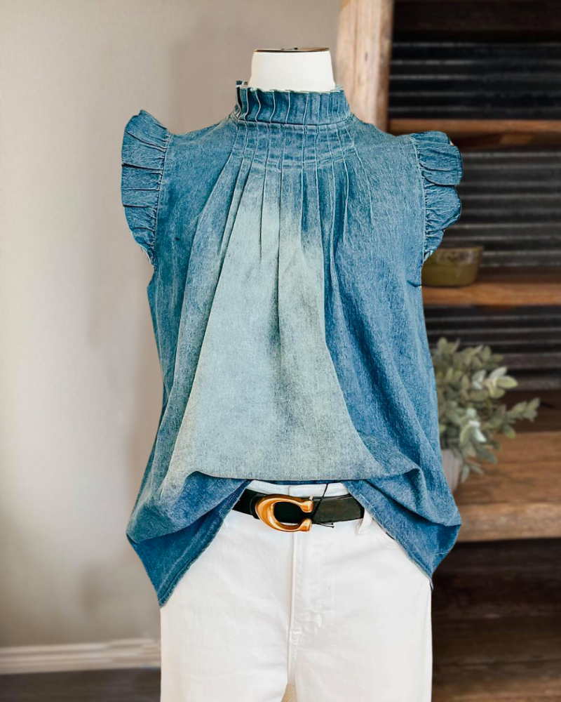 Ruffle Button Denim Top