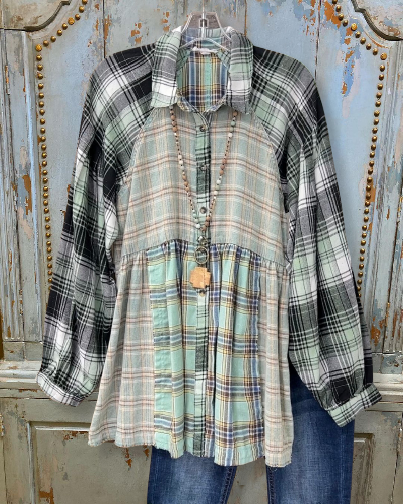 Patchwork Plaid Babydoll Shirt