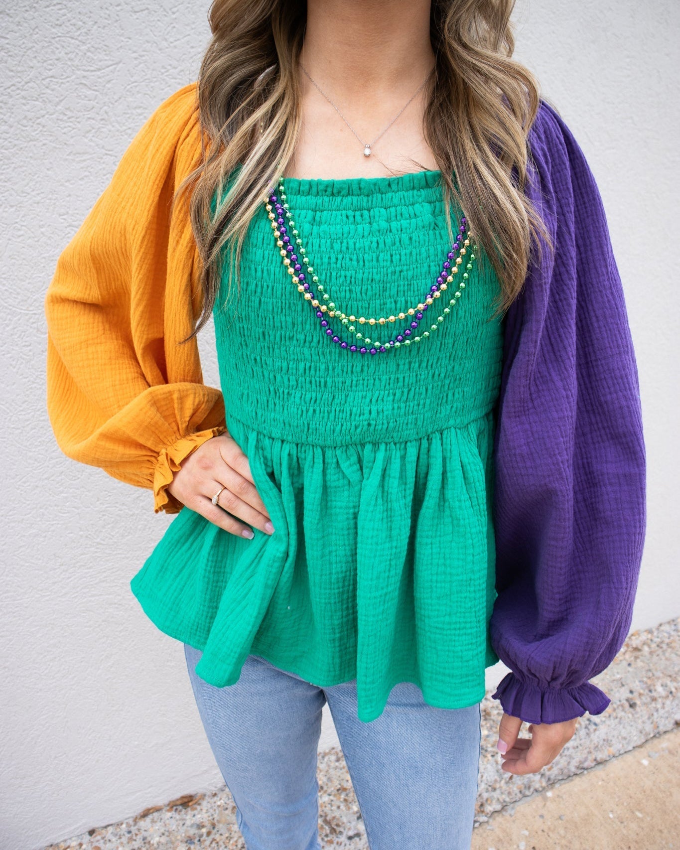 Mardi Gras Color Block Babydoll Top