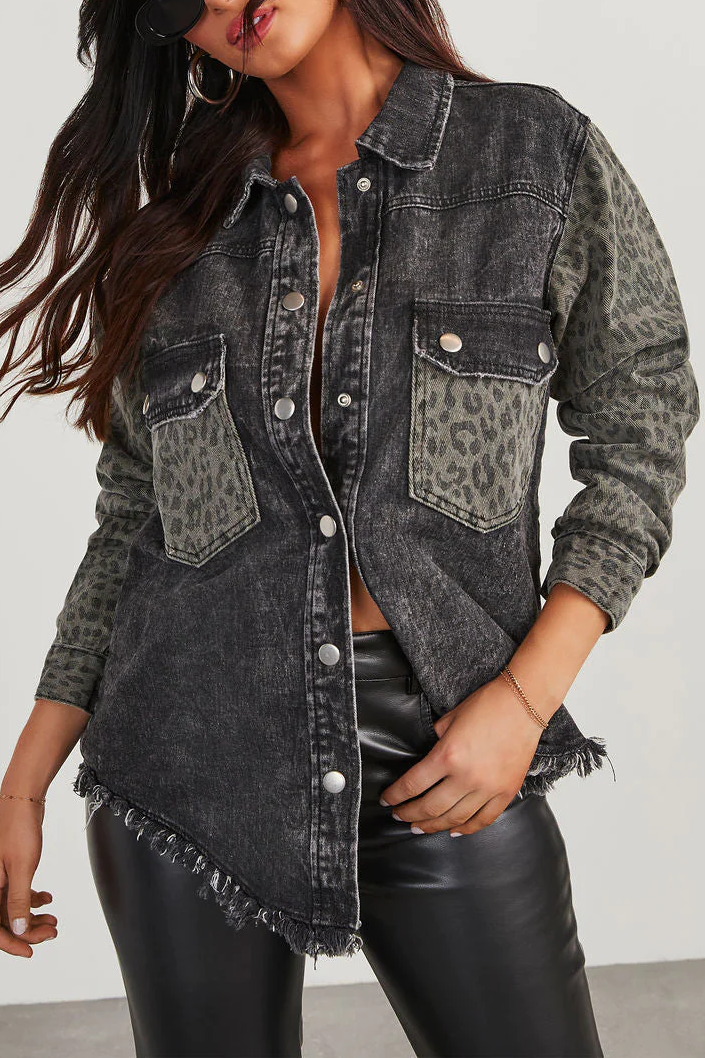 Leopard Denim Washed Shacket