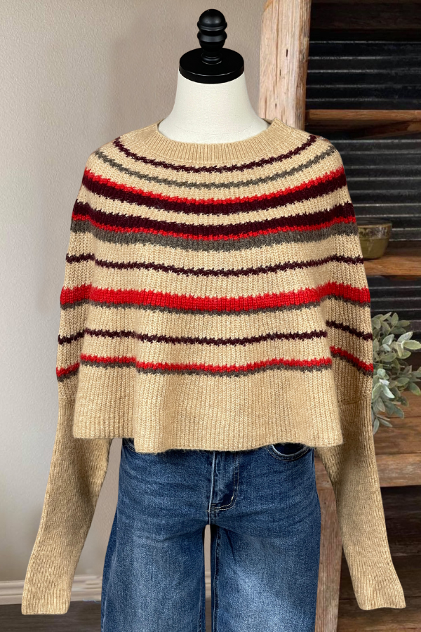 Striped Chunky Knit Crewneck Sweater