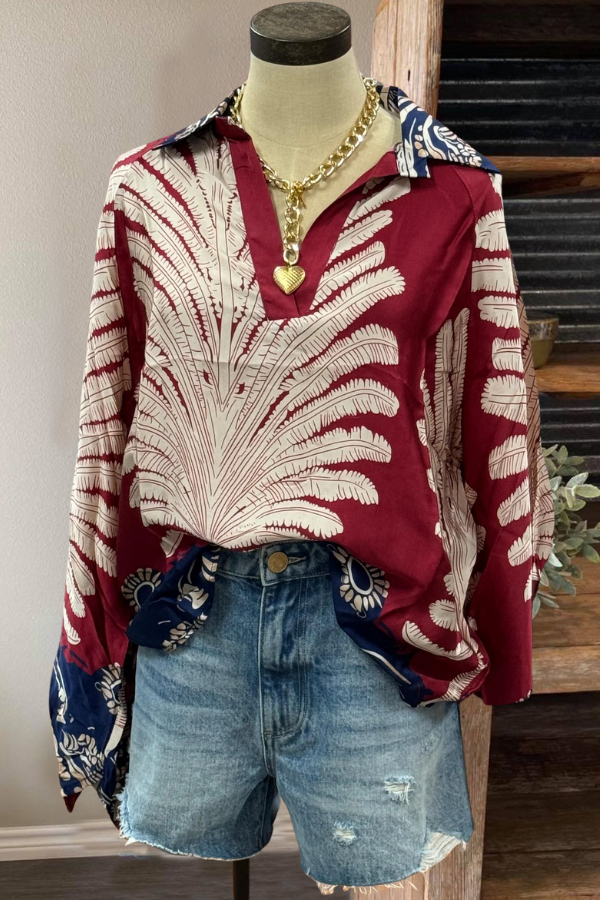 Palm Tree Satin Blouse