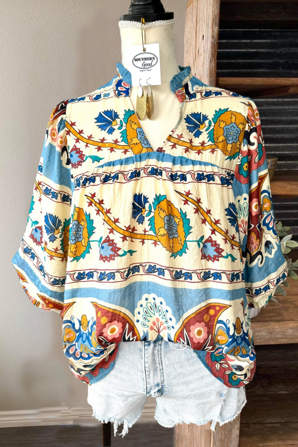 Floral Patchwork V-Neck Top