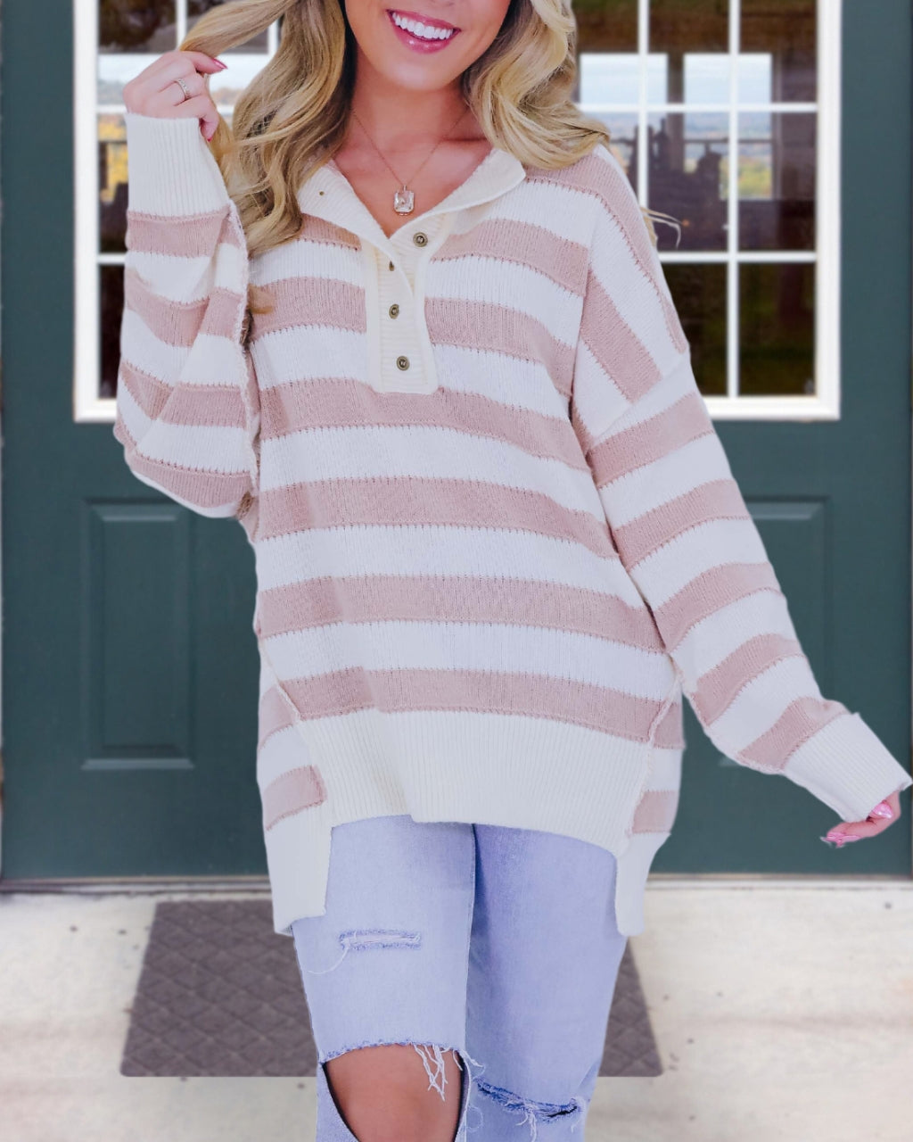 Cozy Textured Stripe Oversized Sweatshirt