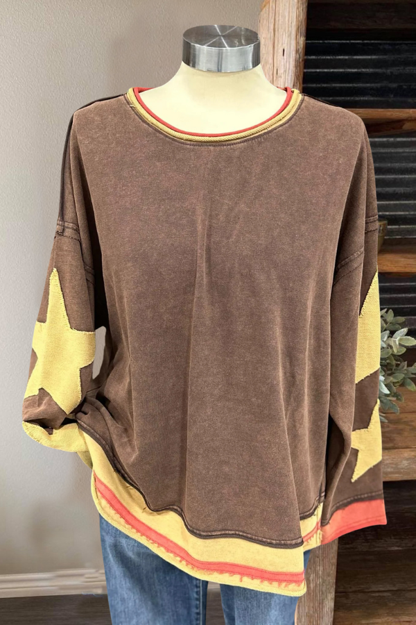 Oversized Star Patch Washed Pullover