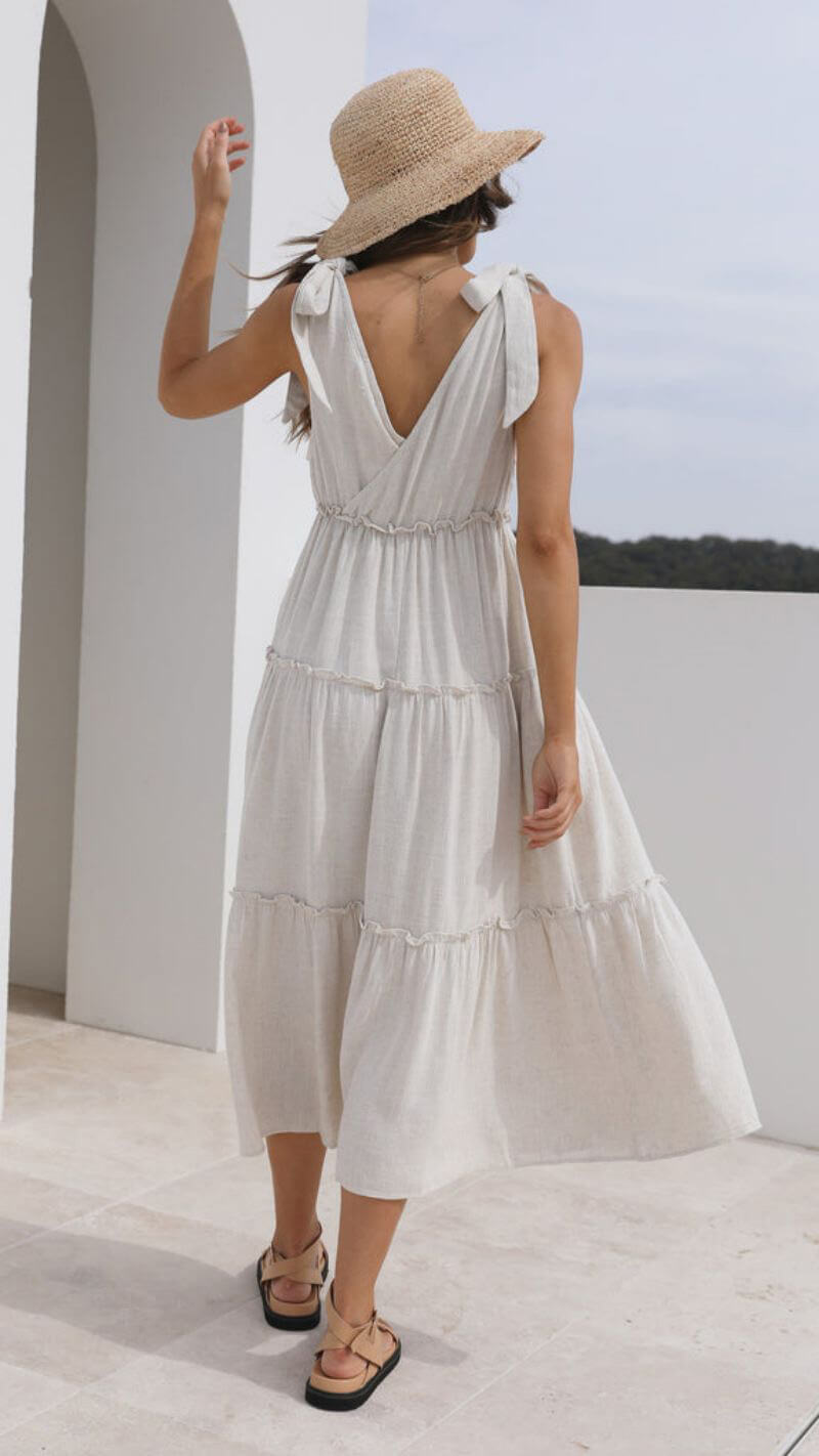 Elegant Linen V-Neck Tie Dress