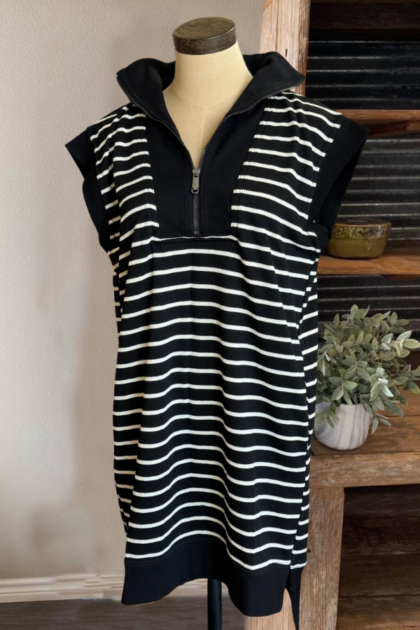 Zipper Striped Mini Dress